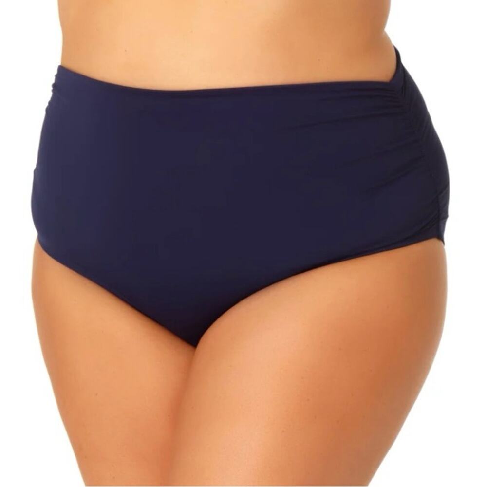 Anne Cole 20W Convertible High Waist Shirred Swim Bottom NAVY BLUE NWT